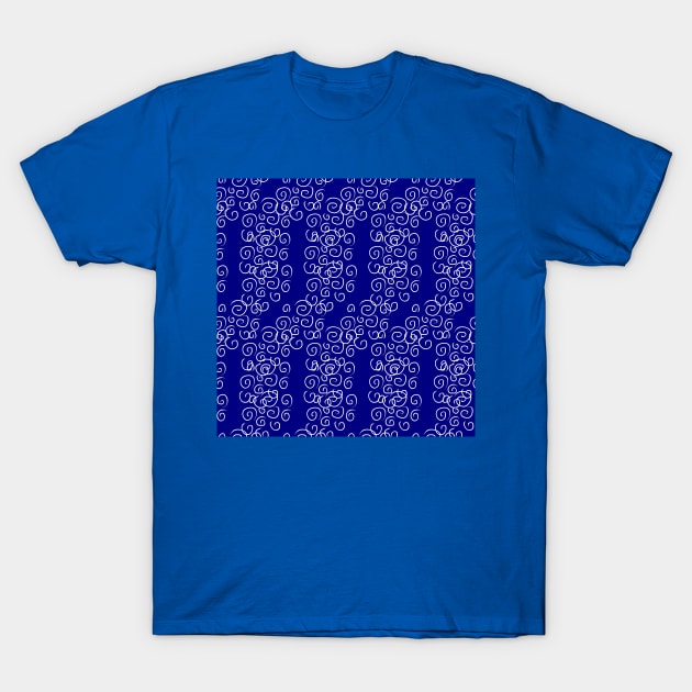 Blue background with white swirls. T-Shirt by grafinya